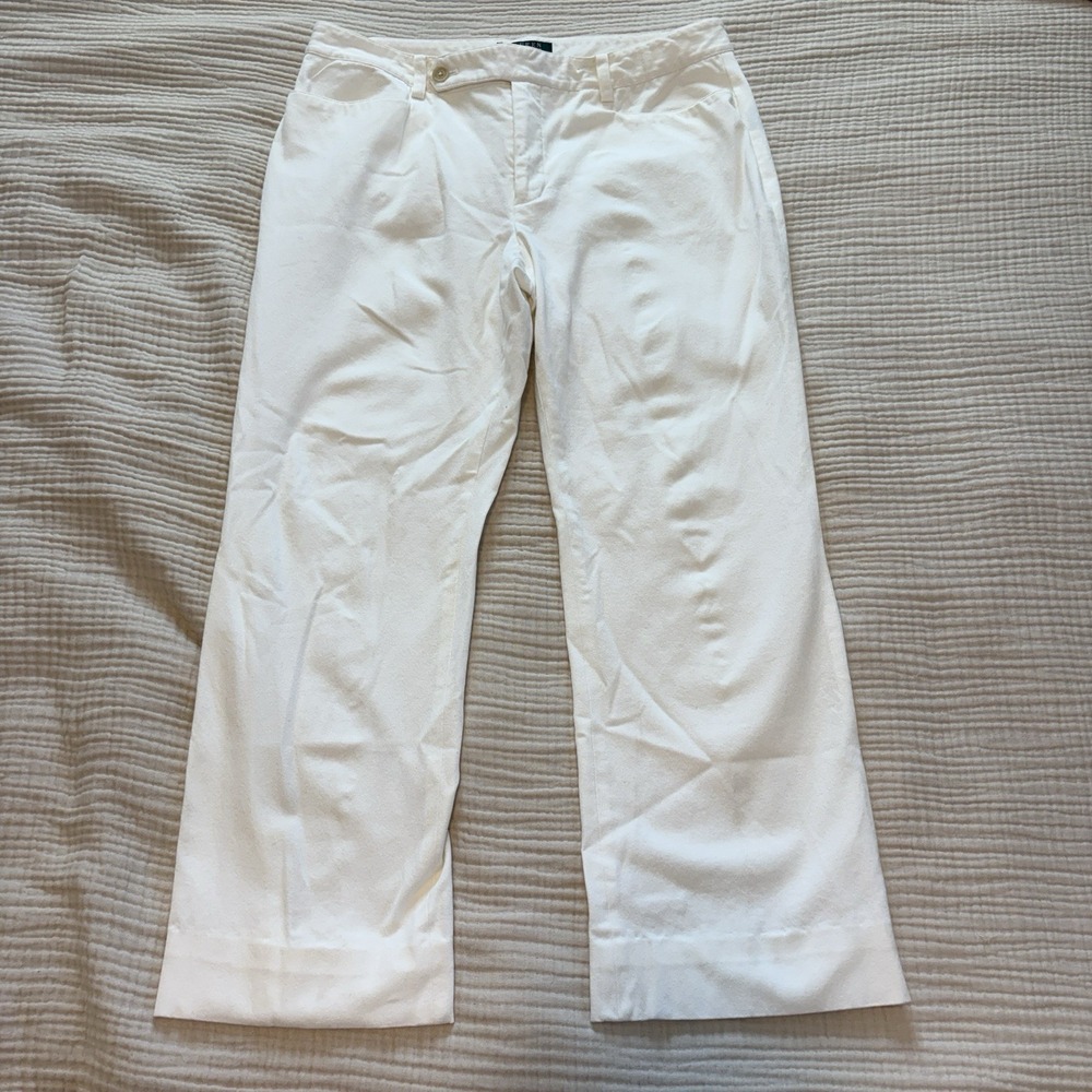 Lauren Ralph Lauren Adelle Pants Women 12 White Cotton Straight City 26.5 Inseam